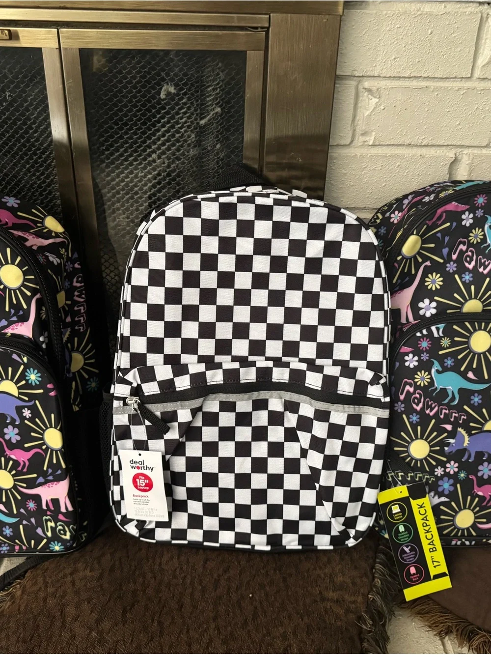 wonder nation 3 Black and White Checkerboard Kids Backpack